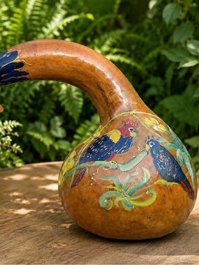 🦜 LARGE Dried Gourd | Hand Painted Parrots | 12"+ Tall | Larger Than It L👀KS